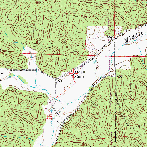 Topographic Map of Odell Cemetery, MO