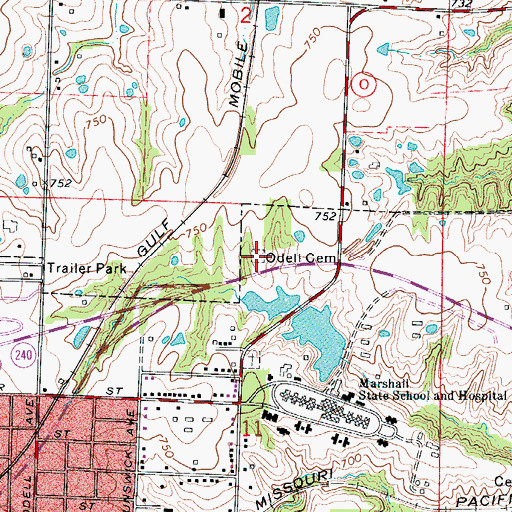 Topographic Map of Odell Cemetery, MO