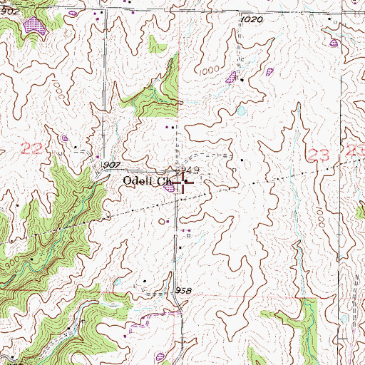 Topographic Map of Odell Church, MO