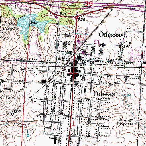 Topographic Map of Odessa, MO