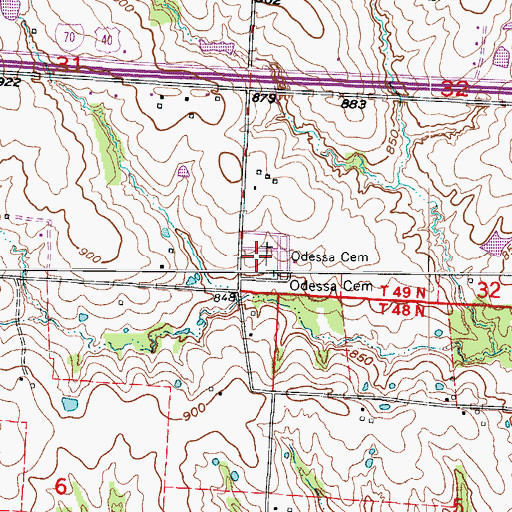 Topographic Map of Odessa Cemetery, MO