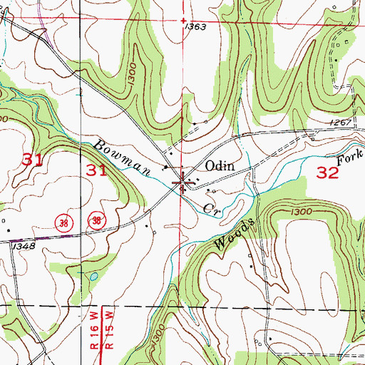 Topographic Map of Odin, MO