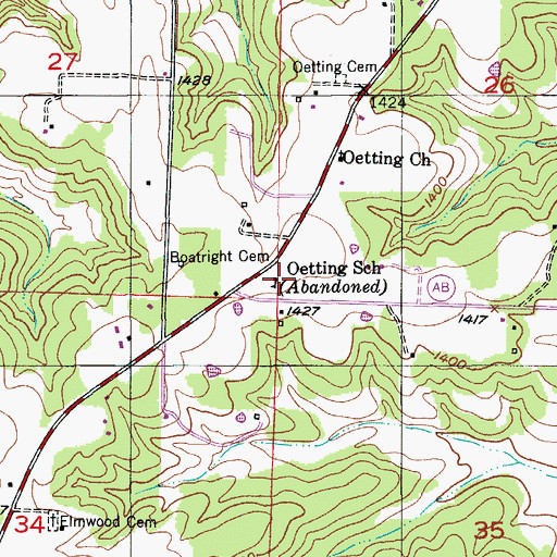 Topographic Map of Oetting School, MO