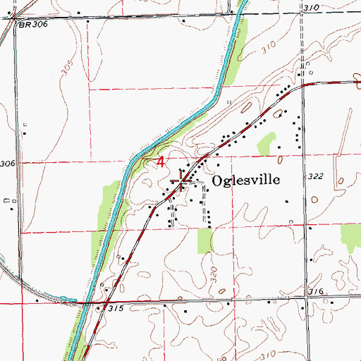 Topographic Map of Oglesville, MO