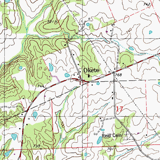 Topographic Map of Okete, MO