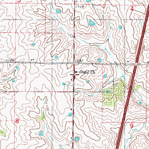 Topographic Map of Oland Church, MO
