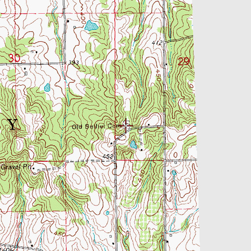 Topographic Map of Old Bethel Cemetery, MO