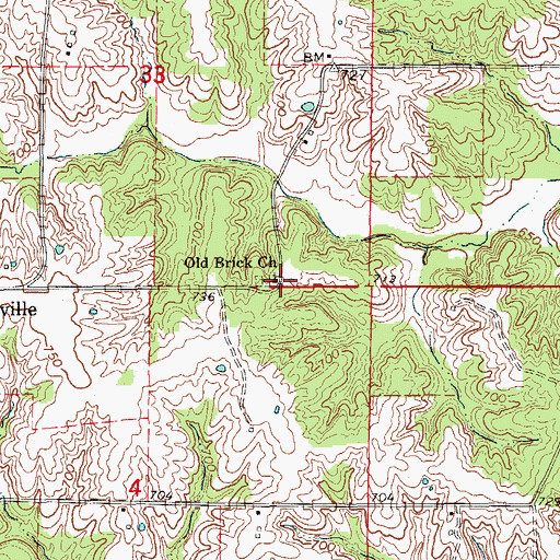 Topographic Map of Old Brick Church, MO