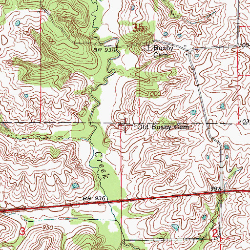 Topographic Map of Old Busby Cemetery, MO