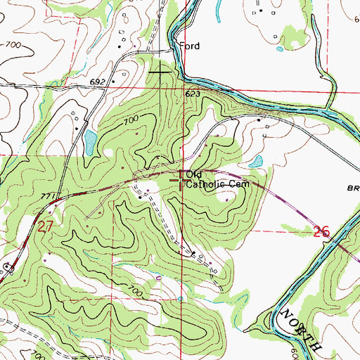 Topographic Map of Old Catholic Cemetery, MO
