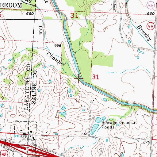 Topographic Map of Old Channel Davis Creek, MO