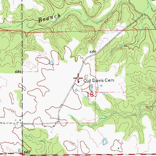 Topographic Map of Old Davis Cemetery, MO