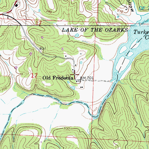 Topographic Map of Old Fredonia, MO