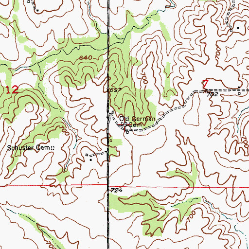 Topographic Map of Old German Cemetery, MO