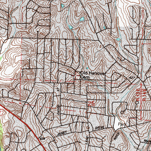 Topographic Map of Old Hanover Cemetery, MO