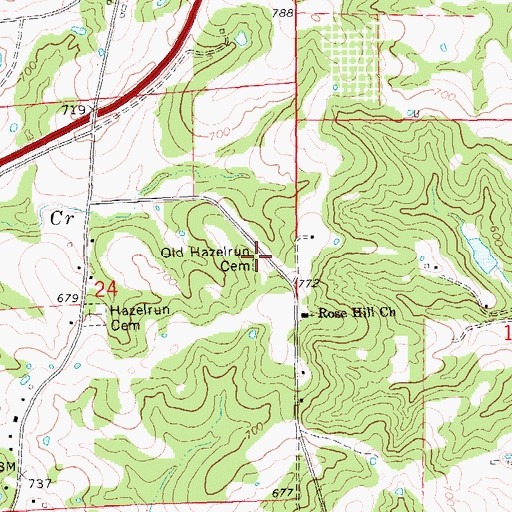 Topographic Map of Old Hazelrun Cemetery, MO
