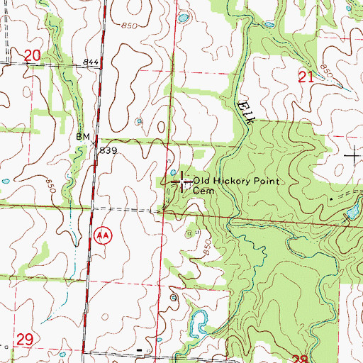 Topographic Map of Old Hickory Point Cemetery, MO