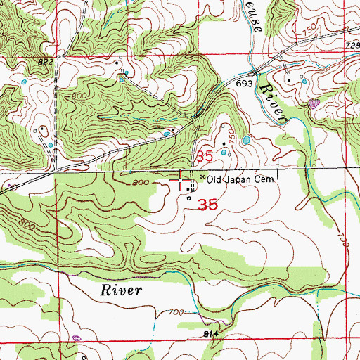 Topographic Map of Old Japan Cemetery, MO