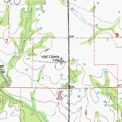 Topographic Map of Old Liberty Cemetery, MO