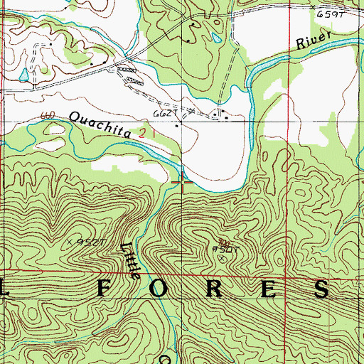 Topographic Map of Little Cedar Creek, AR