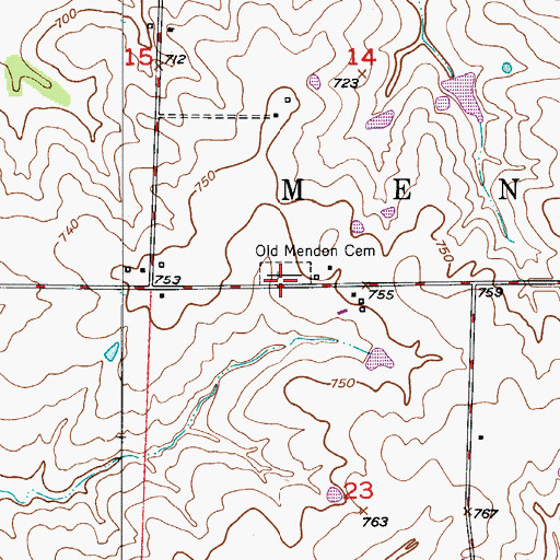 Topographic Map of Old Mendon Cemetery, MO
