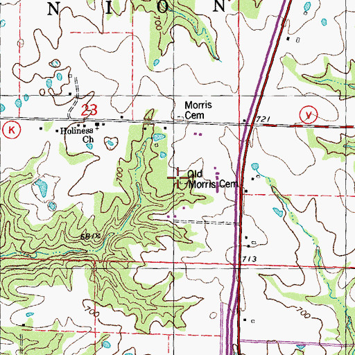 Topographic Map of Old Morris Cemetery, MO