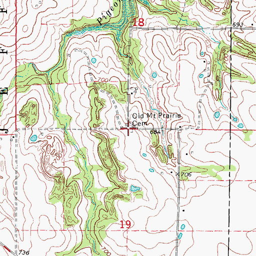 Topographic Map of Old Mount Prairie Cemetery, MO