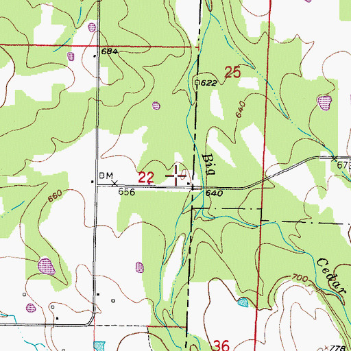 Topographic Map of Little Cedar Creek, AR