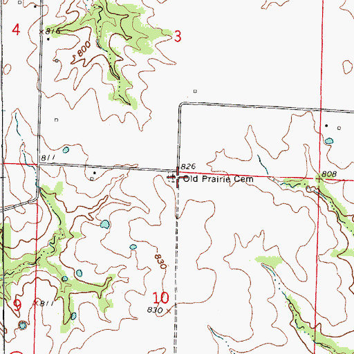 Topographic Map of Old Prairie Cemetery, MO