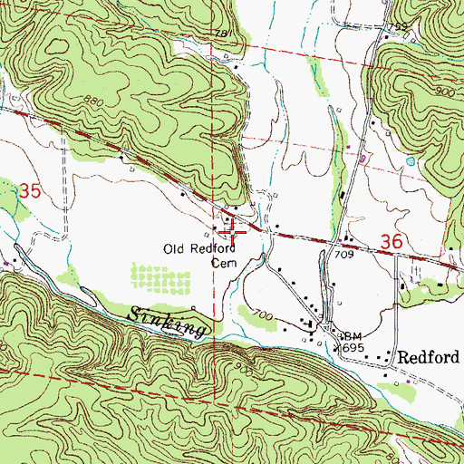 Topographic Map of Old Redford Cemetery, MO
