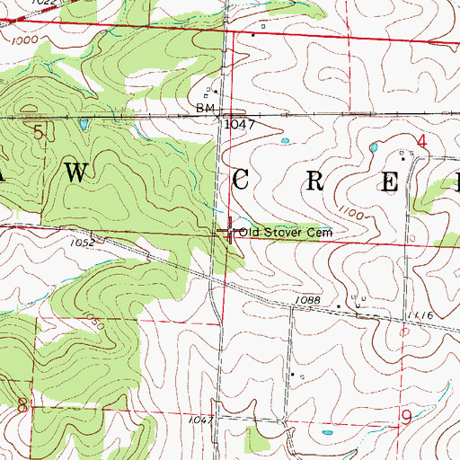Topographic Map of Old Stover Cemetery, MO