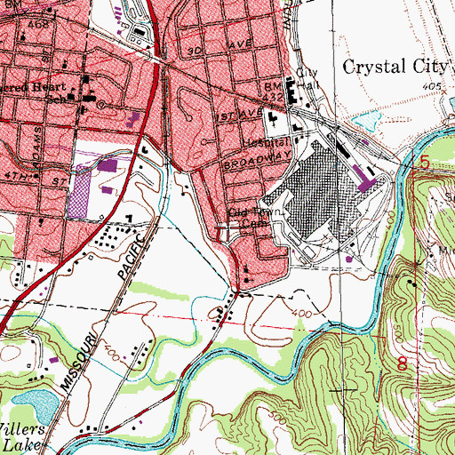 Topographic Map of Old Town Cemetery, MO
