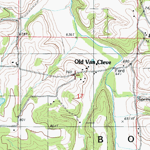 Topographic Map of Old Van Cleve, MO