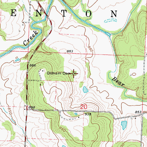 Topographic Map of Oldham Cemetery, MO