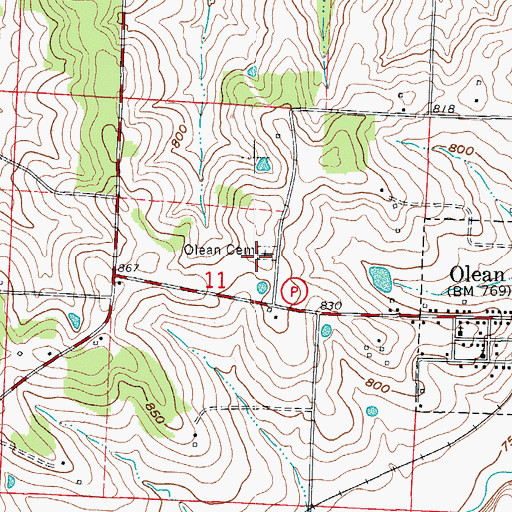 Topographic Map of Olean Cemetery, MO