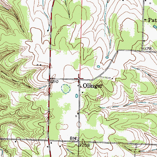 Topographic Map of Olinger, MO