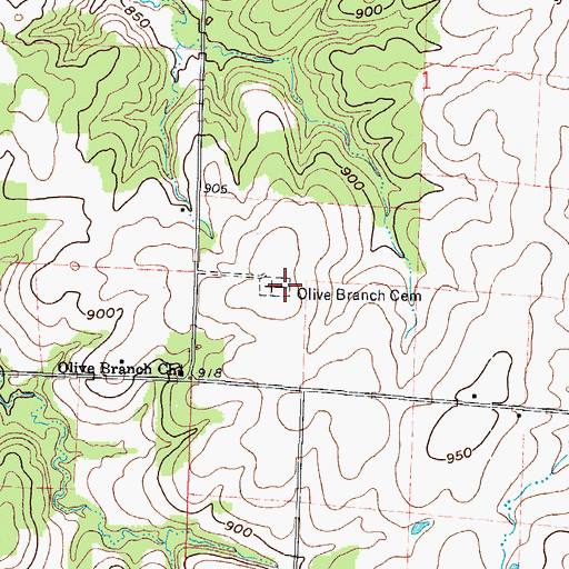 Topographic Map of Olive Branch Cemetery, MO