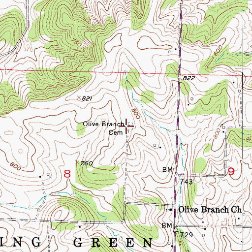 Topographic Map of Olive Branch Cemetery, MO