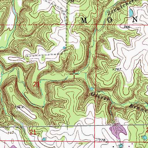 Topographic Map of Oliver Branch, MO