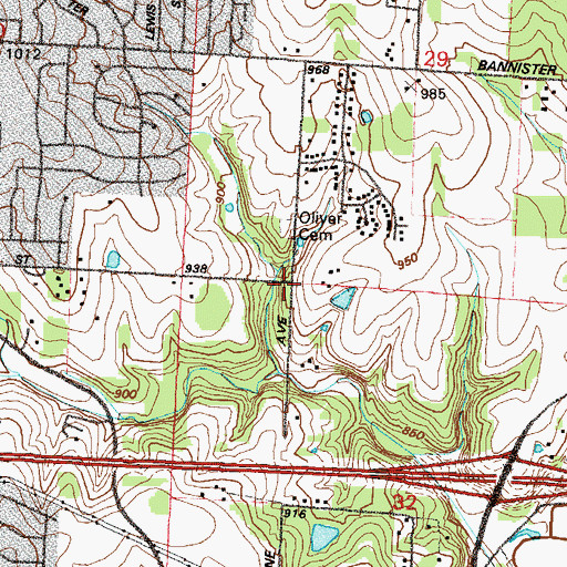 Topographic Map of Oliver Cemetery, MO