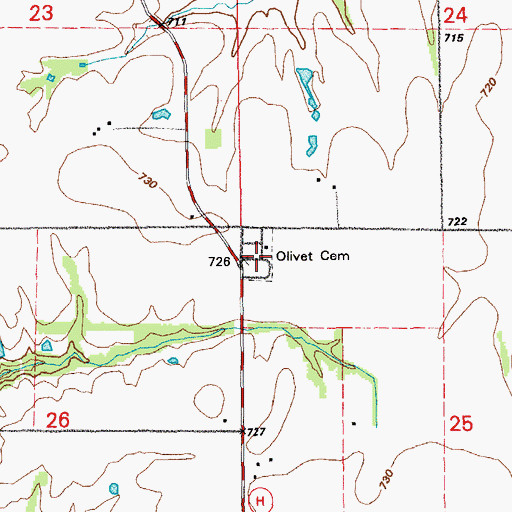 Topographic Map of Olivet Cemetery, MO
