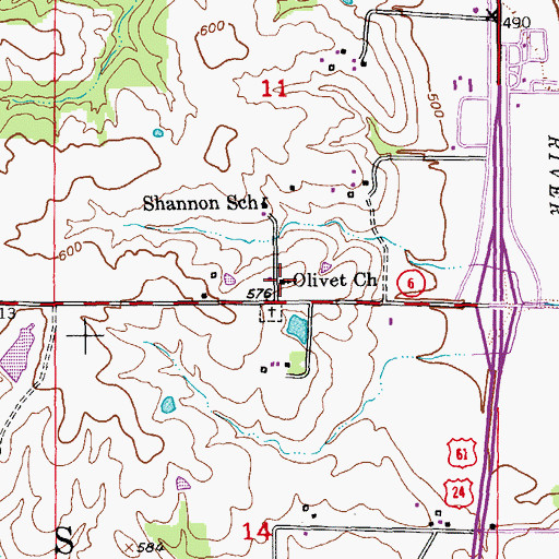 Topographic Map of Olivet Church, MO