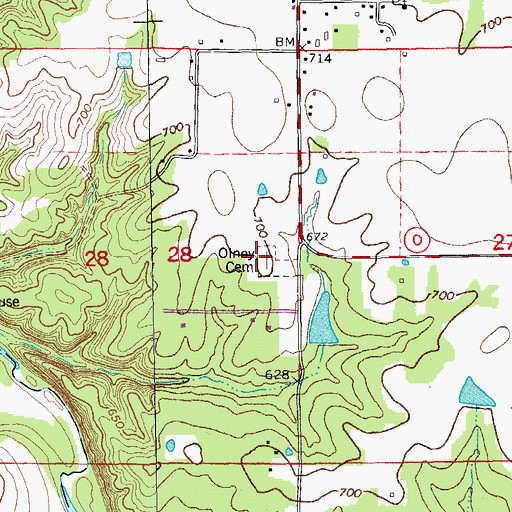 Topographic Map of Olney Cemetery, MO