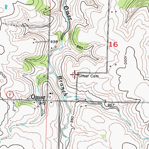 Topographic Map of Omer Cemetery, MO