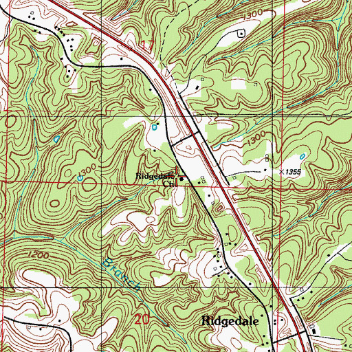 Topographic Map of Ridgedale Church, MO