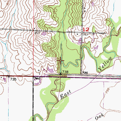 Topographic Map of Onion Branch, MO