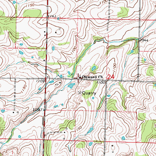 Topographic Map of Onward Church, MO