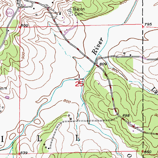 Topographic Map of Opossum Creek, MO