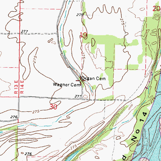 Topographic Map of Organ Cemetery, MO