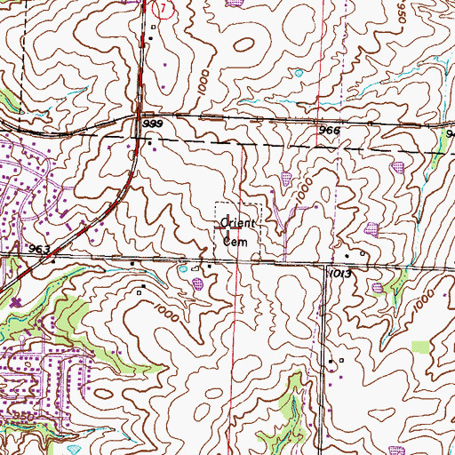 Topographic Map of Orient Cemetery, MO